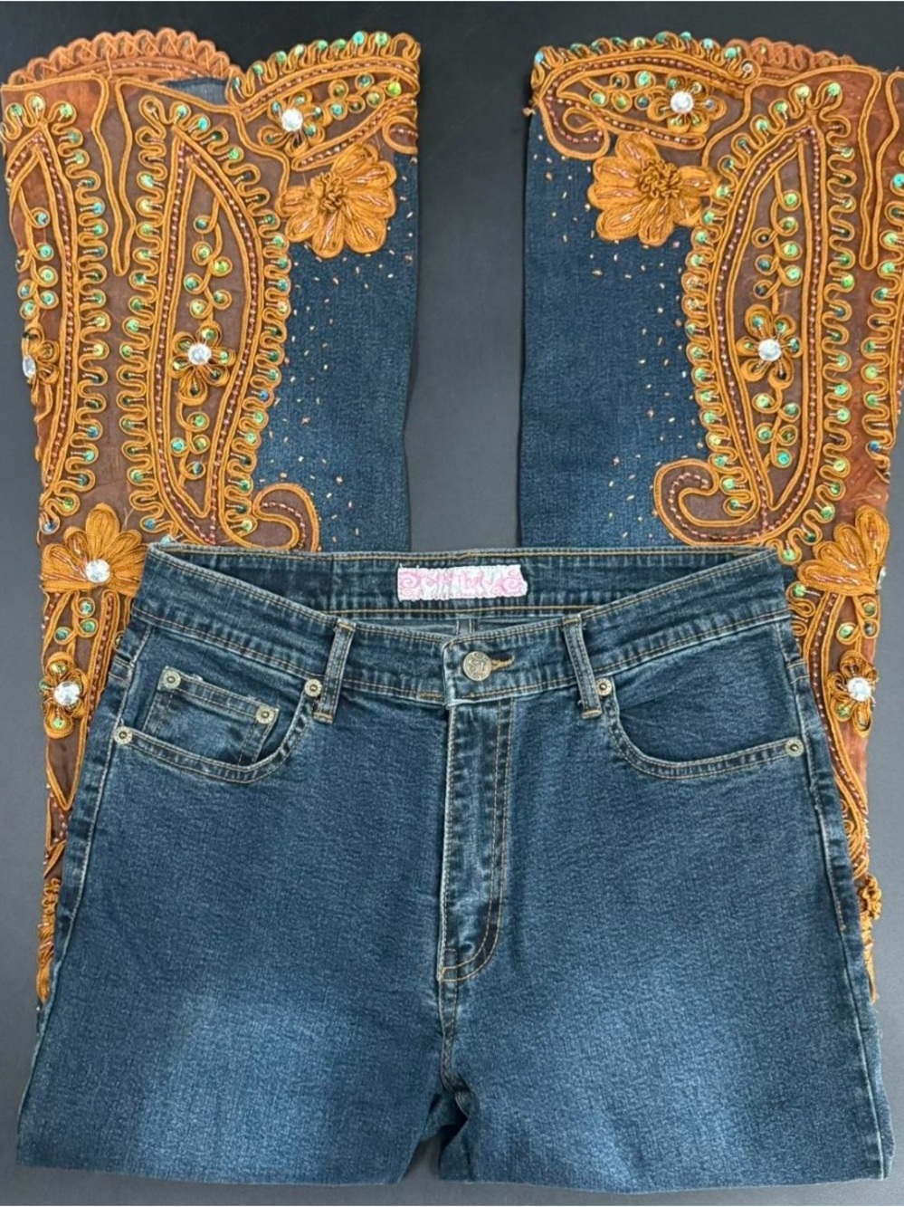 ✨Vintage Y2K Boho Embroidered & Sequins Flare Fairy Jeans✨ - Picture 1 of 6